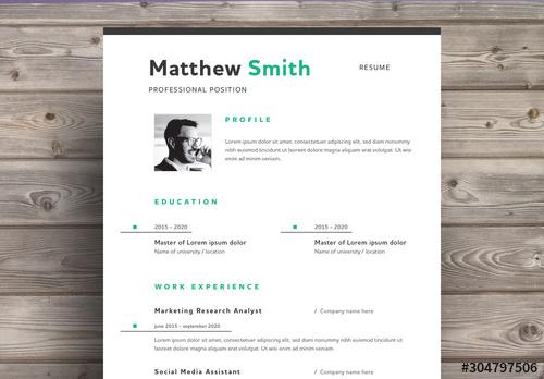 Minimalistic Resume Layout with Green Accents - 304797506 - 304797506