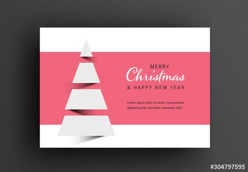 Minimal Christmas Card Layout with Abstract Tree Shape - 304797595 - 304797595