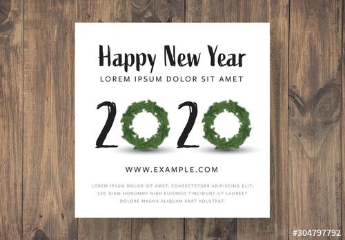 Happy New Year Card Layout with Christmas Wreaths - 304797792 - 304797792