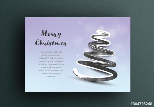 Christmas Card Layout with Abstract Tree Soft Snow - 304798248 - 304798248