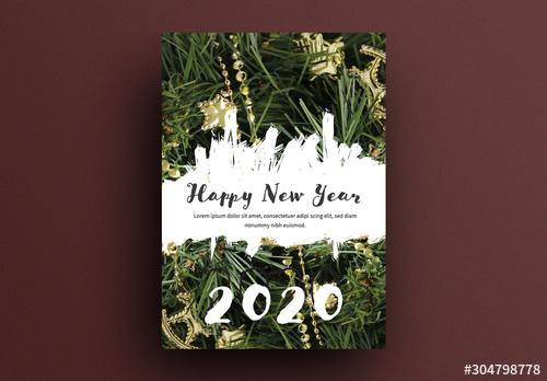 New Years Card with Christmas Greenery - 304798778 - 304798778