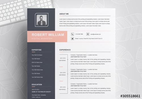 Resume Layout with Dark Blue Sidebar and Pink Accents - 305518661 - 305518661