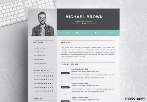 Resume Layout with Dark Header and Blue Accents - 305518855 - 305518855