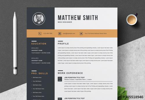 Resume Layout with Dark Sidebar and Orange Accents - 305518946 - 305518946