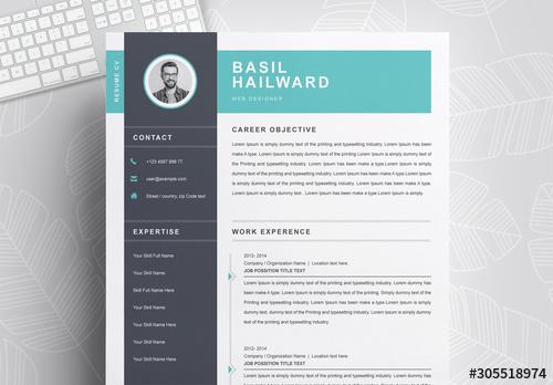 Resume Layout with Dark Sidebar and Blue Header - 305518974 - 305518974