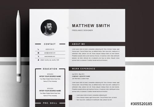 Resume Layout Set with Dark Gray Accents - 305520185 - 305520185