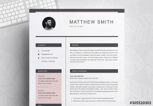 Resume Layout Set with Pink Accents - 305520303 - 305520303