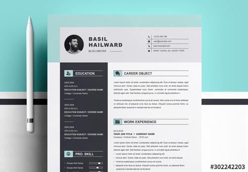 Resume Layout with Black Sidebar - 302242203 - 302242203