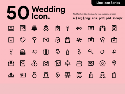 Kawaicon - 50 Wedding Line Icons - kawaicon-50-wedding-line-icons