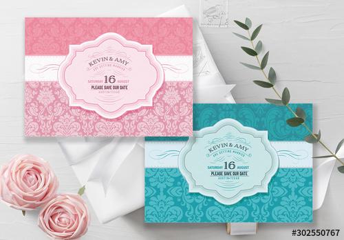 Wedding Invitation Layout with Filigree Elements - 302550767 - 302550767