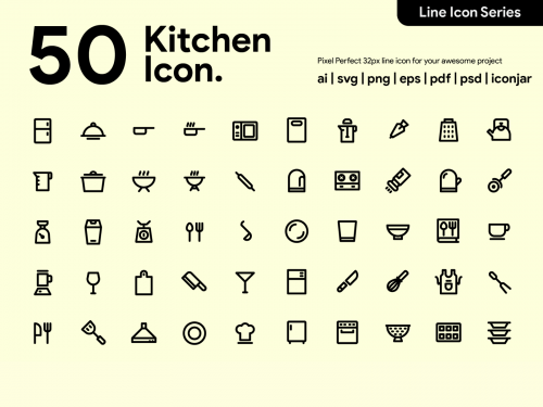 Kawaincon - 50 Kitchen Line Icon - kawaincon-50-kitchen-line-icon