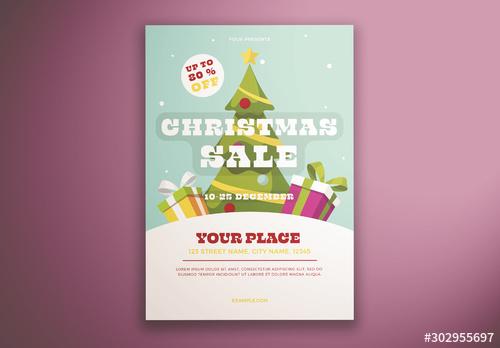 Christmas Tree Sale Flyer Layout with Tree and Presents - 302955697 - 302955697