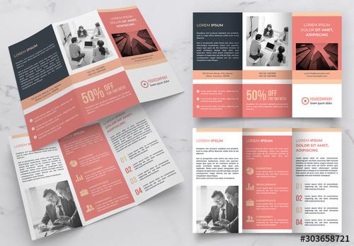 Trifold Brochure Layout with Pink Accents - 303658721 - 303658721