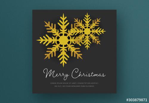 Greeting Card Layout with Snowflakes and Gold Accent - 303879871 - 303879871