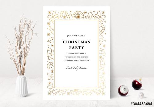 Christmas Party Invitation Layout with Gold Elements - 304453484 - 304453484