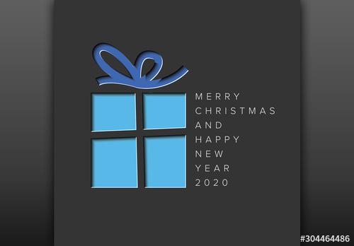 Minimalist Christmas Card Layout with Colorful Present - 304464486 - 304464486