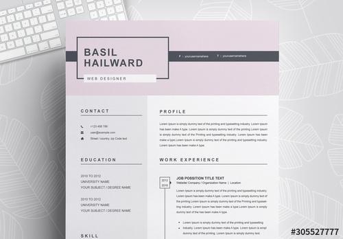 Resume Layout with Pink Header - 305527777 - 305527777