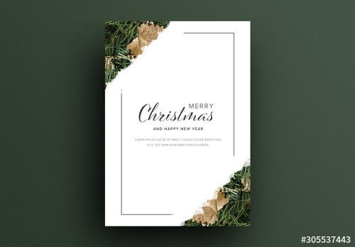 Christmas Card Layout with Seasonal Ornaments - 305537443 - 305537443