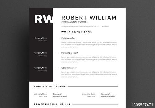 Modern Resume Layout with Black Accents - 305537471 - 305537471