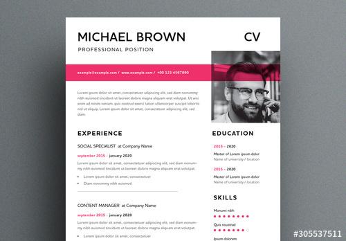 Professional Resume Layout with Magenta Accents - 305537511 - 305537511