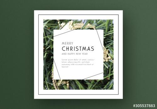 Seasonal Christmas Card Layout with Greenery Frame - 305537883 - 305537883