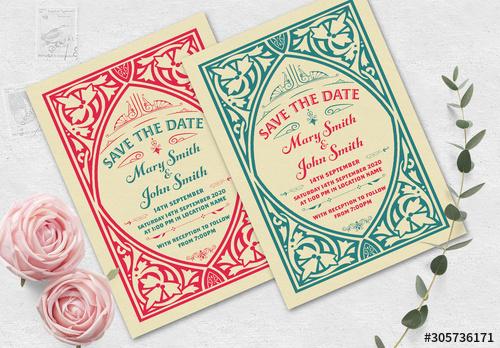 Vintage Wedding Invitation Layout - 305736171 - 305736171