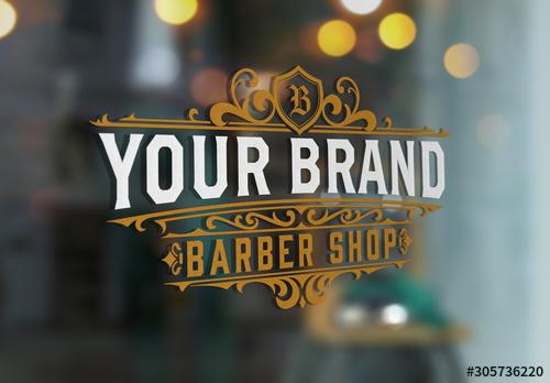 Vintage Barber Shop Logo Layout with Floral Elements - 305736220 - 305736220