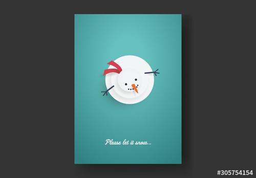 Christmas Card Layout with Snowman Looking Up - 305754154 - 305754154