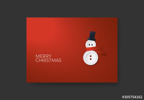 Christmas Card Layout with Button Snowman - 305754162 - 305754162