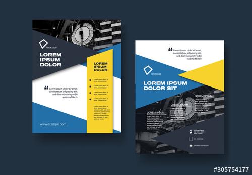 Flyer Layout with Blue and Yellow Triangles - 305754177 - 305754177