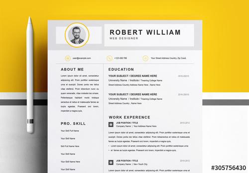 Modern Resume Template Layout with Photo - 305756430 - 305756430