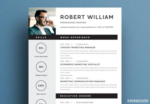 Modern Resume Layout with Skill Panel and Black Accents - 305803359 - 305803359