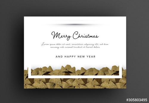 Elegant Christmas Card Layout with Gold Ornaments - 305803495 - 305803495