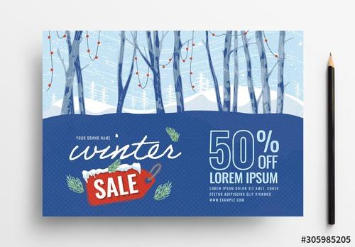 Winter Sale Flyer Layout with Snowy Forest - 305985205 - 305985205