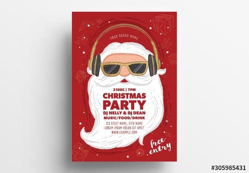 Christmas Party Flyer Poster with Santa Dj - 305985431 - 305985431