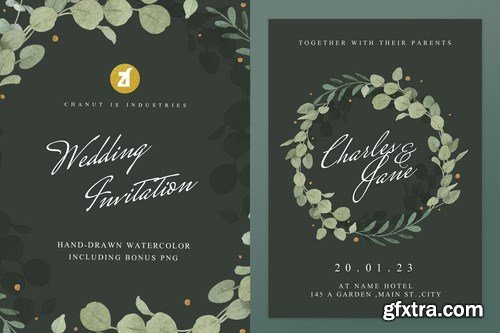 Floral Hand-drawn Watercolor Wedding Invitation 2