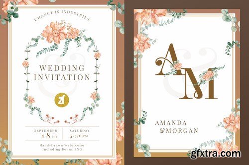 Floral Hand-drawn Watercolor Wedding Invitation