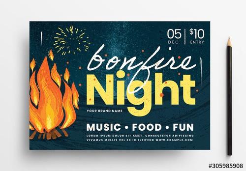 Bonfire Night Flyer Layout with Campfire - 305985908 - 305985908