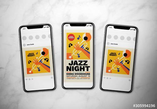 Jazz Night Event Social Media Post Layout Set - 305994196 - 305994196