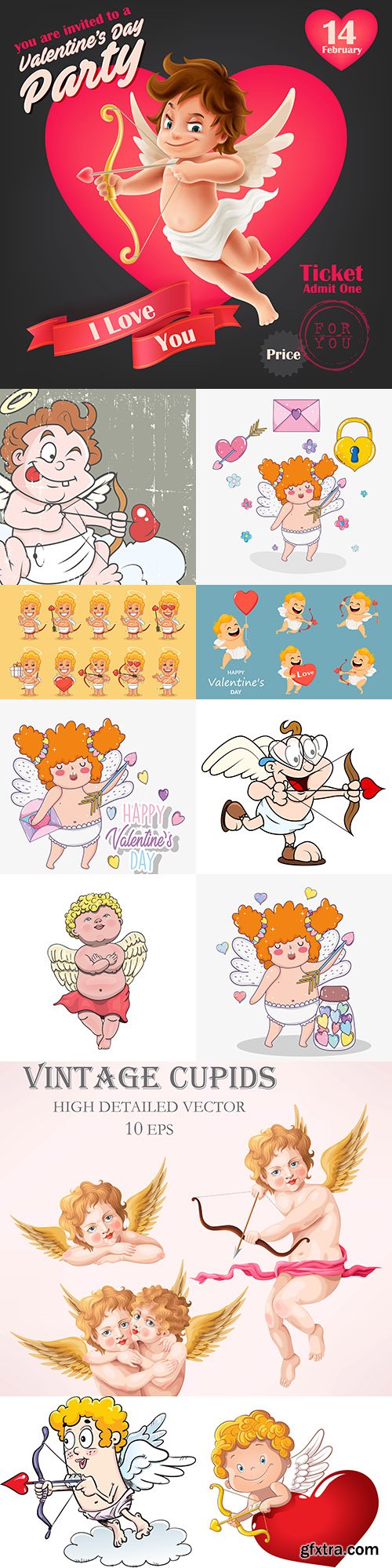 St. Valentine's day romantic cartoon cupid collection 3