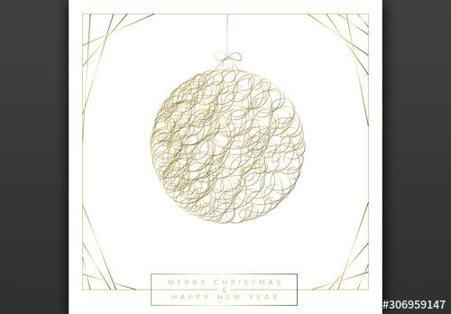 Christmas Card Layout with Gold Bauble Ornament - 306959147 - 306959147