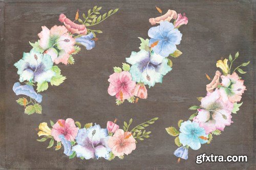 Hibiscus Bundle Pastel Handpainted Watercolors