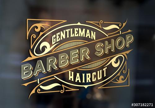 Vintage Barber Shop Logo Layout with Floral Elements - 307182271 - 307182271