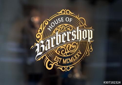 Vintage Barber Shop Logo Layout with Floral Elements - 307182324 - 307182324