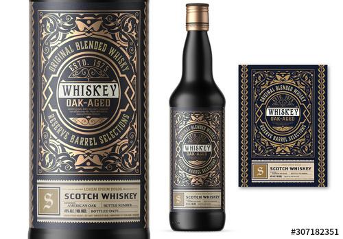 Vintage Whiskey Label Packaging Layout  - 307182351 - 307182351