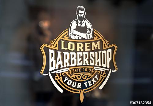 Vintage Barber Shop Logo Layout with Floral Elements - 307182354 - 307182354