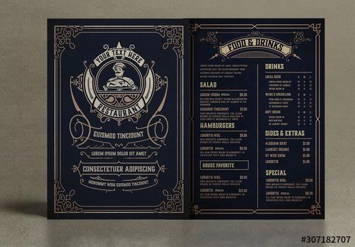 Restaurant Menu Layout with Ornamental Elements - 307182707 - 307182707