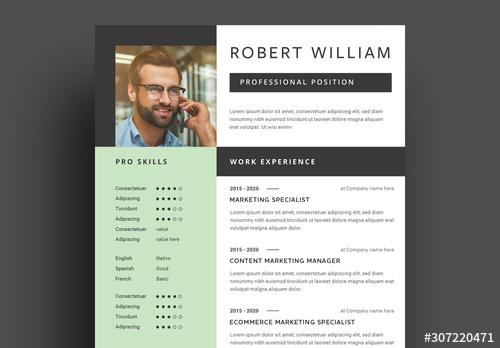 Resume Layout with Green Side Bar - 307220471 - 307220471