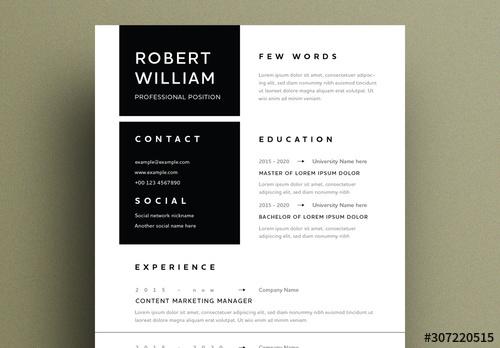 Modern Resume Layout with Black Accents - 307220515 - 307220515