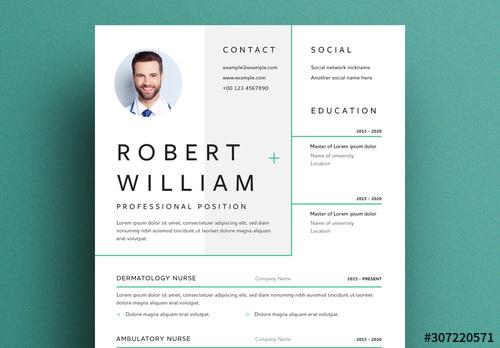 Resume Layout with Green Line Elements - 307220571 - 307220571